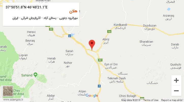 روستای هلان بر روی نقشه
