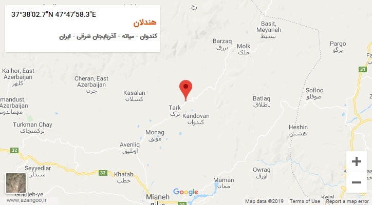 روستای هندلان بر روی نقشه