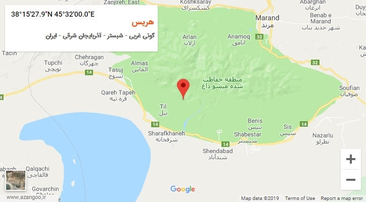 روستای هریس بر روی نقشه