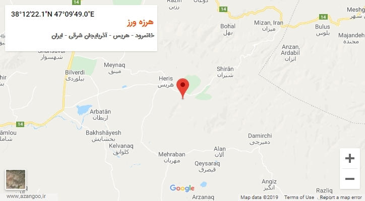 روستای هرزه ورز بر روی نقشه