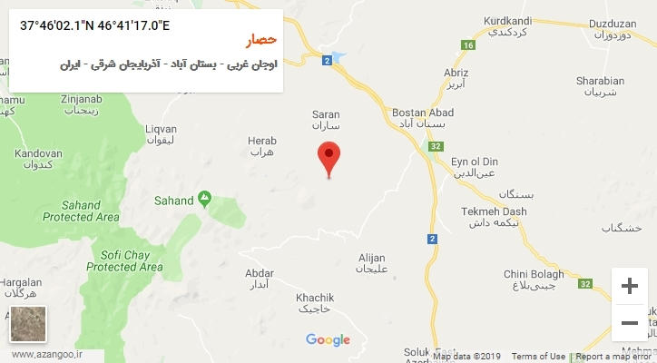 روستای حصار بر روی نقشه
