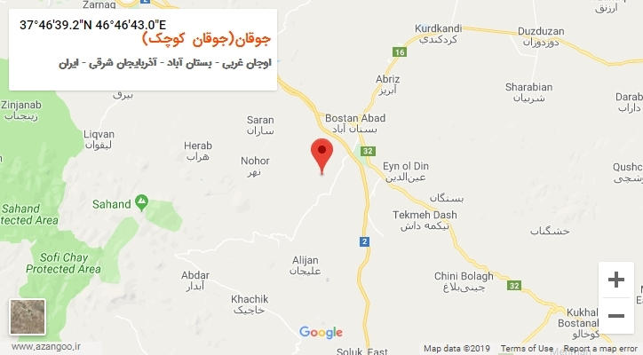 روستای جوقان(جوقان کوچک) بر روی نقشه