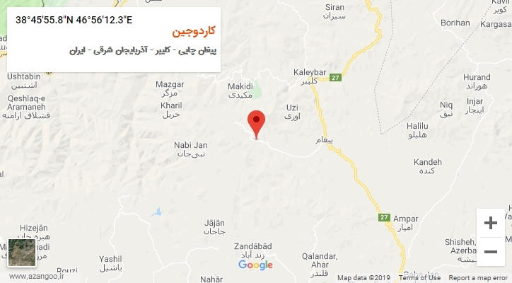 روستای کاردوجین بر روی نقشه