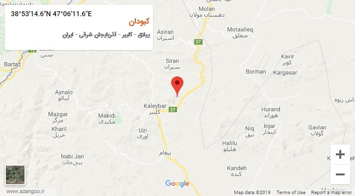 روستای کبودان بر روی نقشه