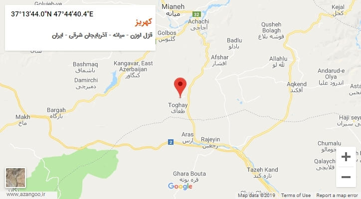روستای کهریز بر روی نقشه