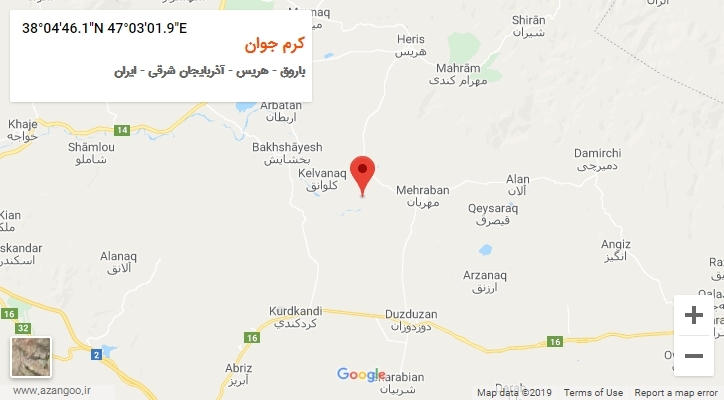 روستای کرم جوان بر روی نقشه