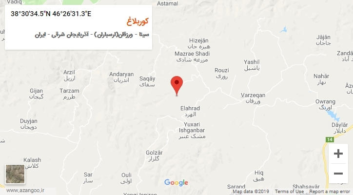 روستای کوربلاغ بر روی نقشه