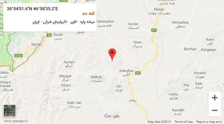 روستای لته ده بر روی نقشه
