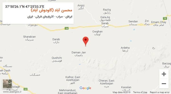 روستای محسن آباد (گاودوش آباد) بر روی نقشه