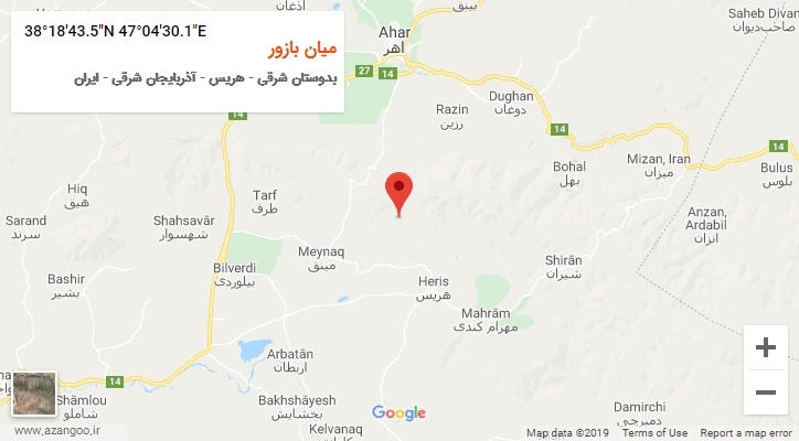روستای میان بازور بر روی نقشه
