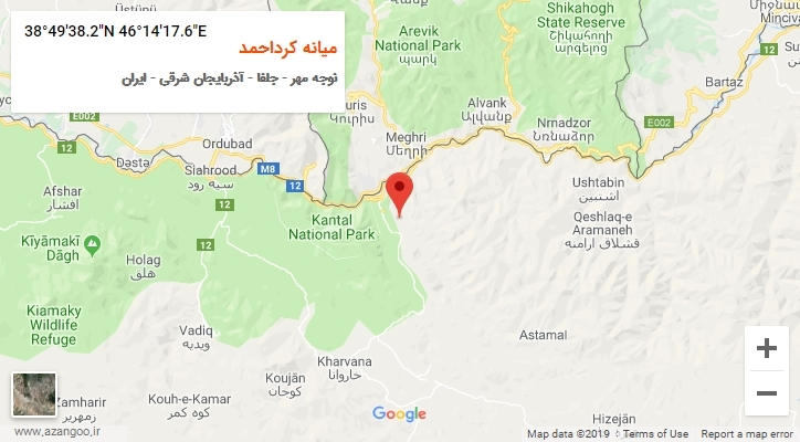 روستای میانه کرداحمد بر روی نقشه