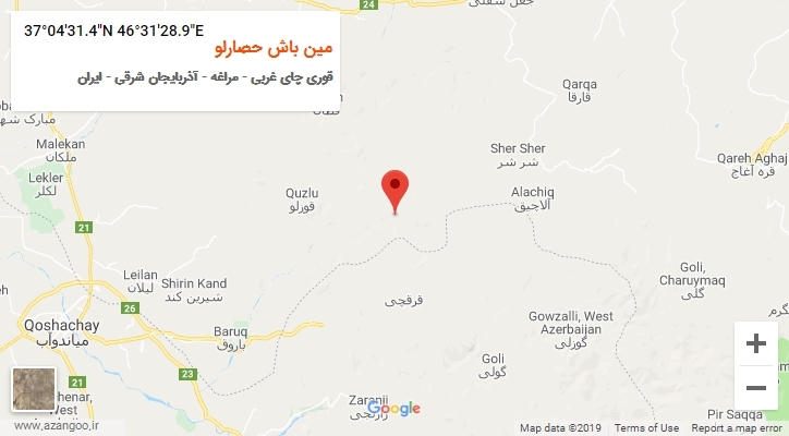 روستای مین باش حصارلو بر روی نقشه