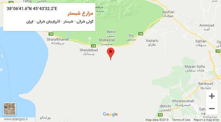 روستای مزارع شبستر بر روی نقشه