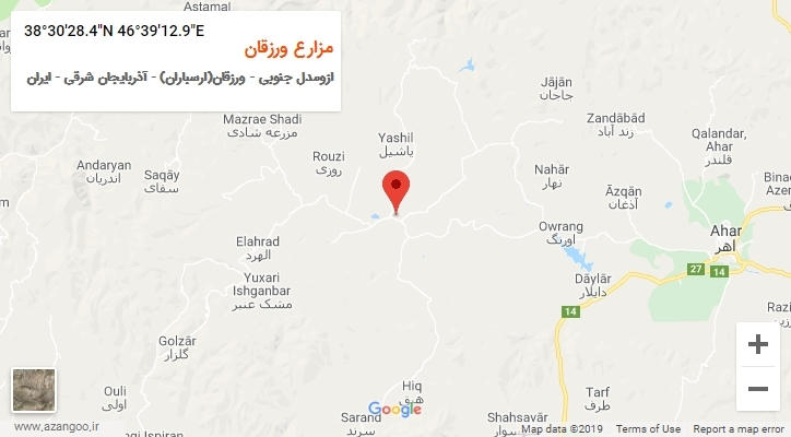 روستای مزارع ورزقان بر روی نقشه