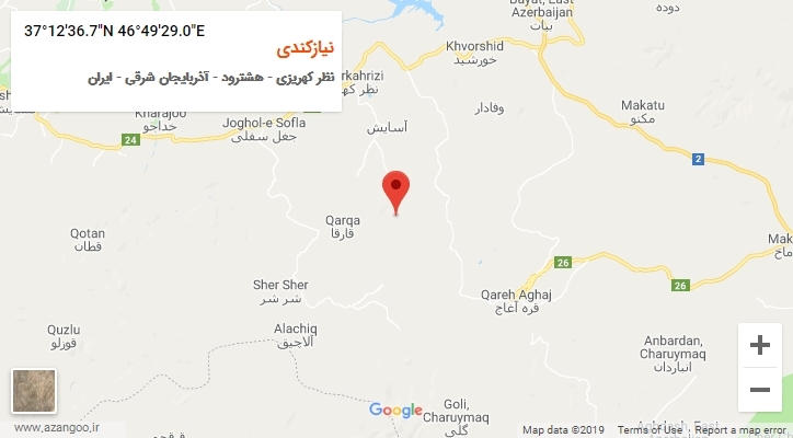 روستای نیازکندی بر روی نقشه