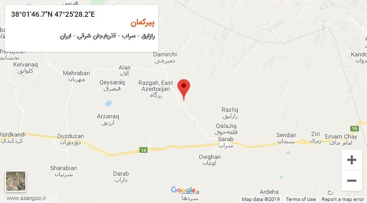 روستای پیرکمان بر روی نقشه
