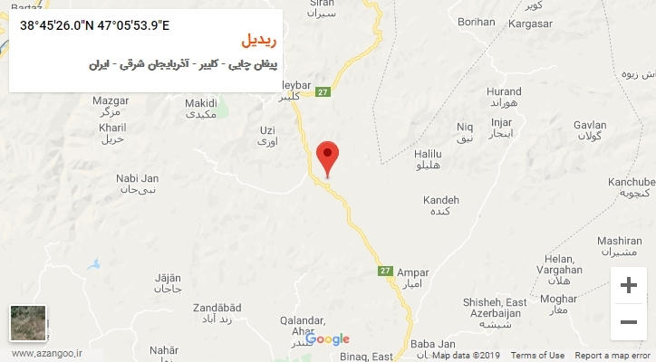 روستای ریدیل بر روی نقشه