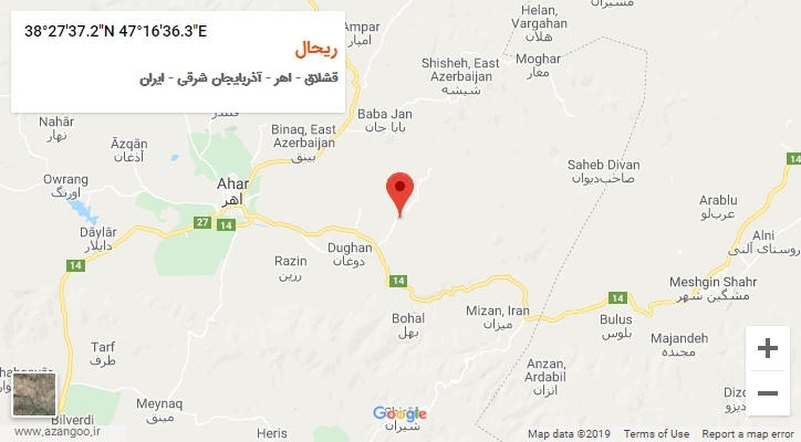 روستای ریحال بر روی نقشه