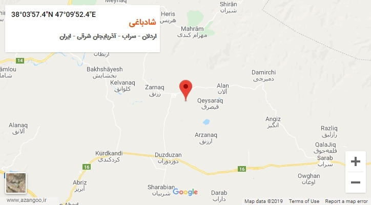 روستای شادباغی بر روی نقشه