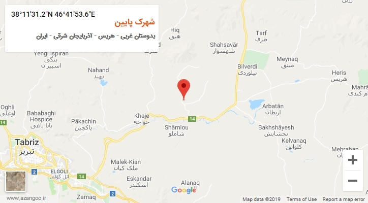 روستای شهرک پایین بر روی نقشه