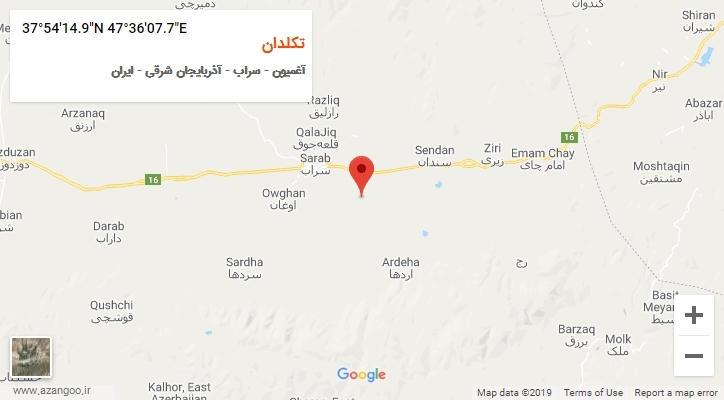 روستای تکلدان بر روی نقشه