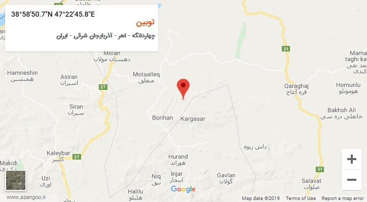 روستای توبین بر روی نقشه