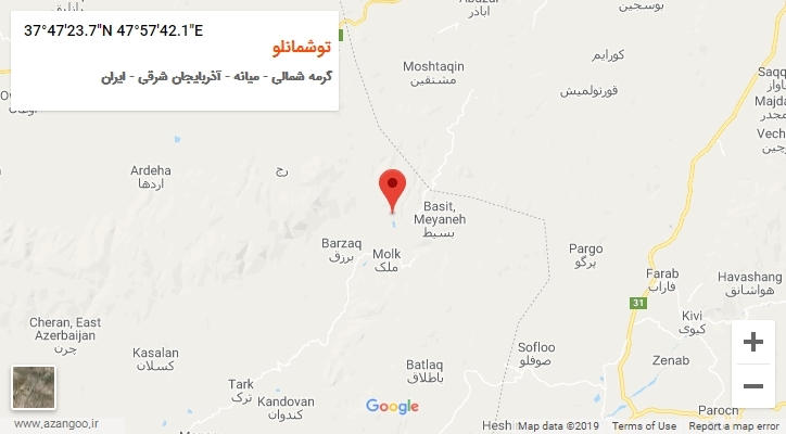روستای توشمانلو بر روی نقشه
