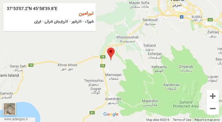 روستای تیرامین بر روی نقشه