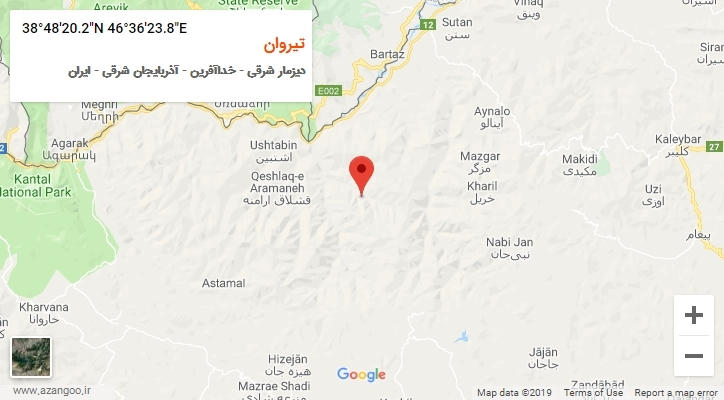 روستای تیروان بر روی نقشه