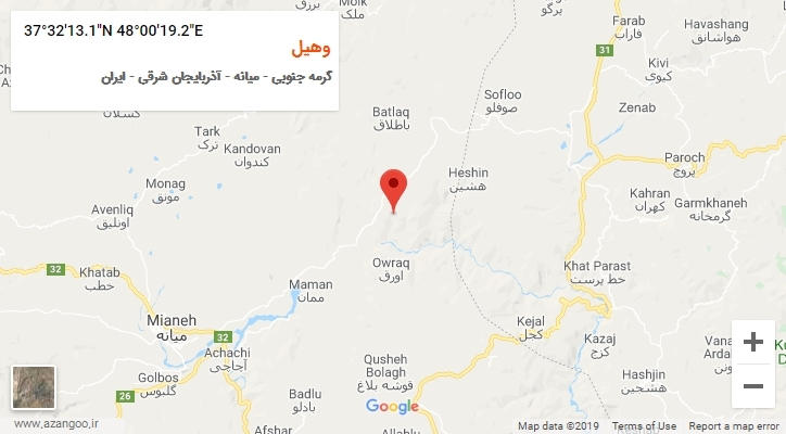 روستای وهیل بر روی نقشه