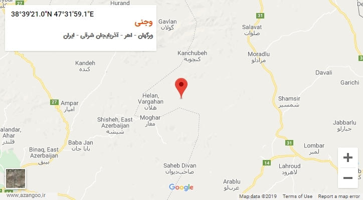 روستای وجنی بر روی نقشه