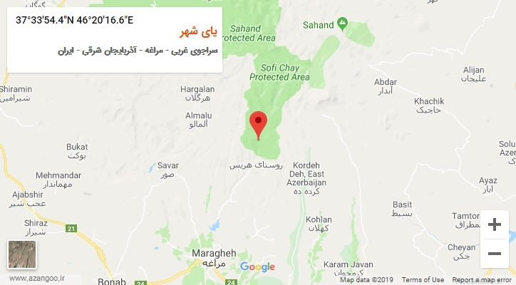 روستای یای شهر بر روی نقشه