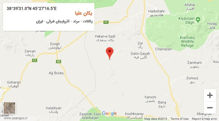 روستای یکان علیا بر روی نقشه