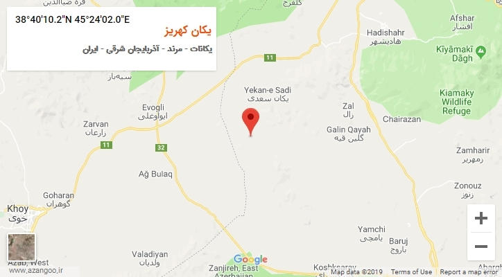 روستای یکان کهریز بر روی نقشه