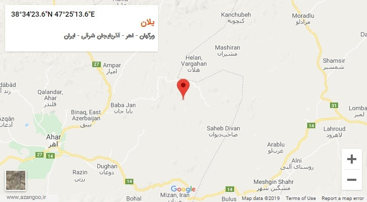 روستای یلان بر روی نقشه