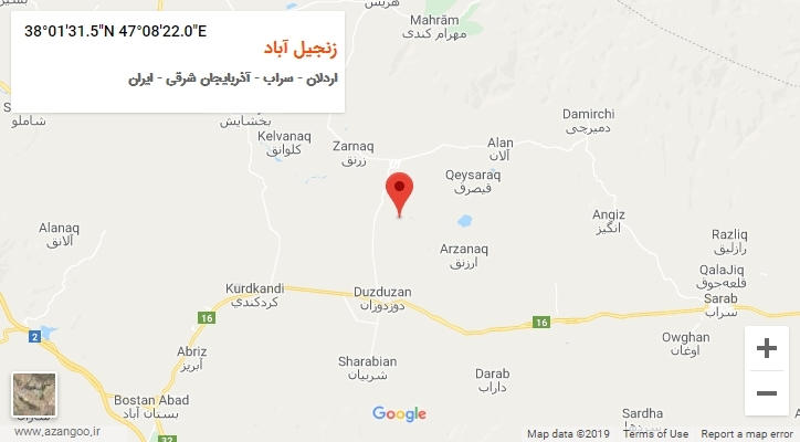 روستای زنجیل آباد بر روی نقشه