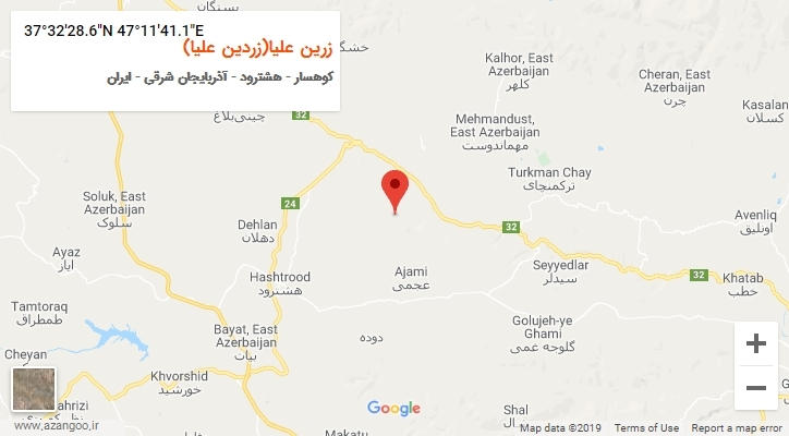 روستای زرین علیا(زردین علیا) بر روی نقشه