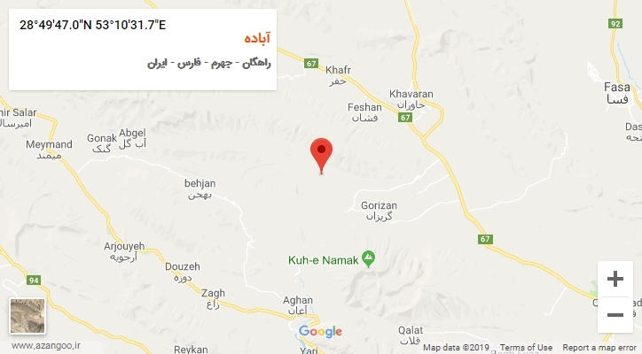 روستای آباده بر روی نقشه