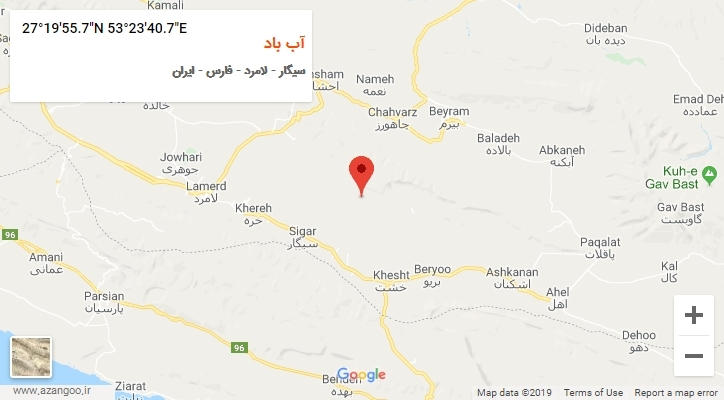 روستای آب باد بر روی نقشه