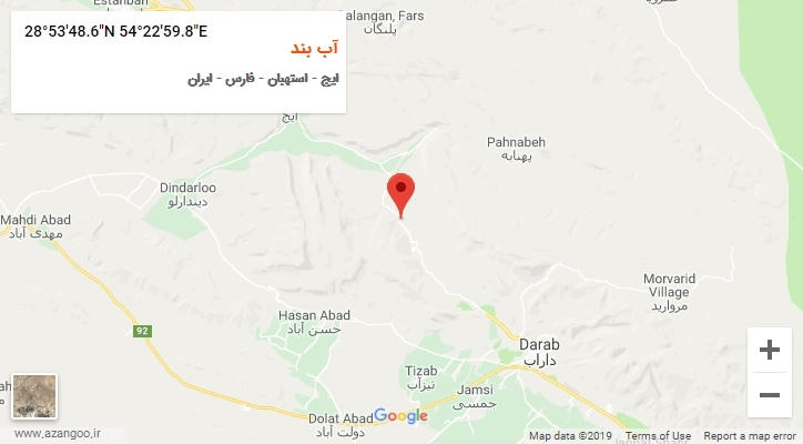 روستای آب بند بر روی نقشه
