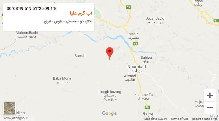 روستای آب گرم علیا بر روی نقشه