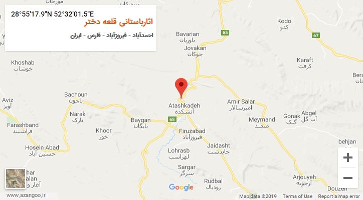 روستای اثارباستانی قلعه دختر بر روی نقشه
