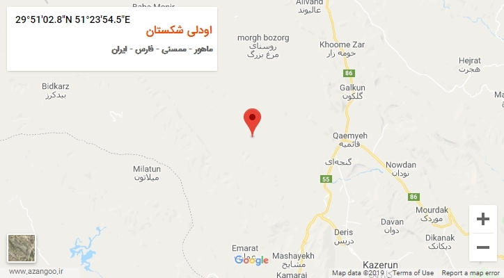 روستای اودلی شکستان بر روی نقشه