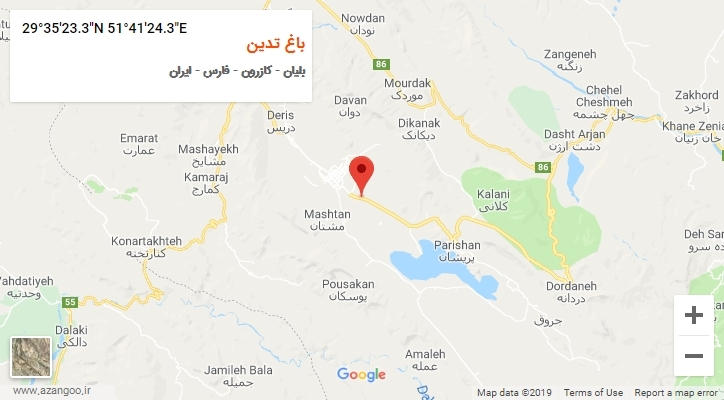 روستای باغ تدین بر روی نقشه