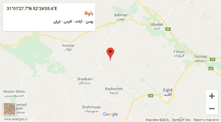 روستای باوفا بر روی نقشه