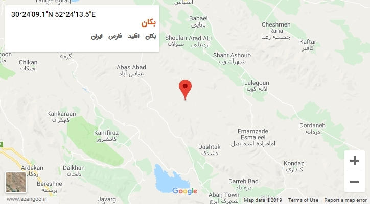 روستای بکان بر روی نقشه
