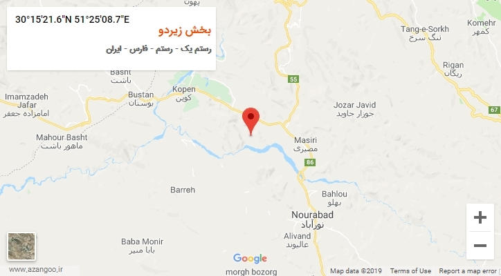 روستای بخش زیردو بر روی نقشه