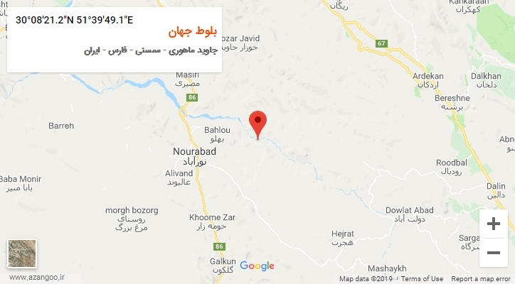 روستای بلوط جهان بر روی نقشه