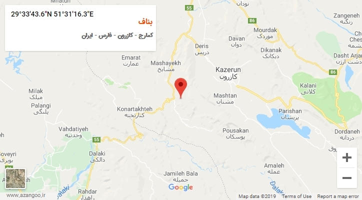 روستای بناف بر روی نقشه
