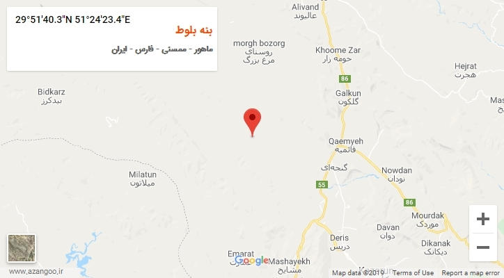 روستای بنه بلوط بر روی نقشه
